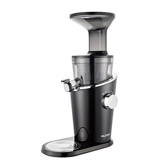 Hurom H100 Easy Series Slow Juicer in Black Pearl finish – compact design, easy to clean, premium cold press juicer